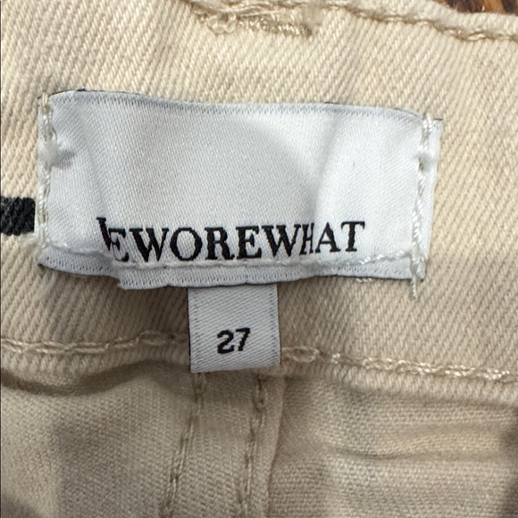 WeWoreWhat Trumpet Flare Short Size 27, Stretch Denim Cream & Black Print NWT - Picture 2 of 2